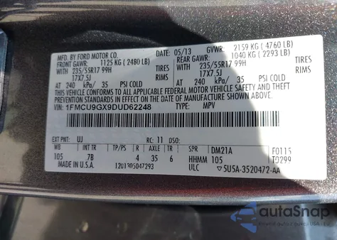 2013 Ford Escape Se from USA, damaged, VIN 1FMCU9GX9DUD62248